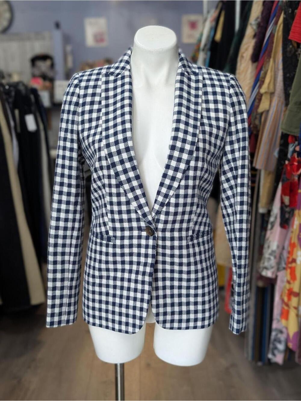 J. Crew Gingham Holland Linen Blend Blazer